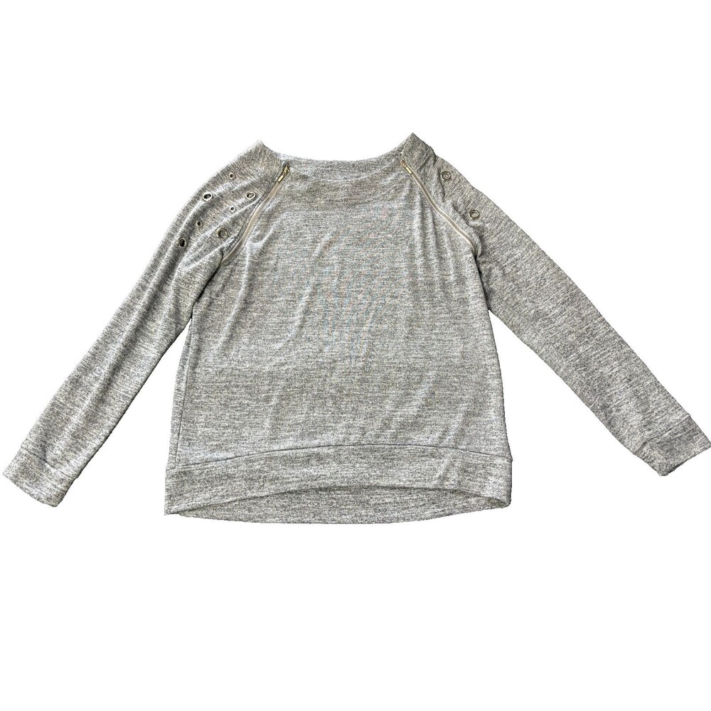 Blue Mood Sweater Womens Large Light Weight Gray Pull Over Accent Zippers